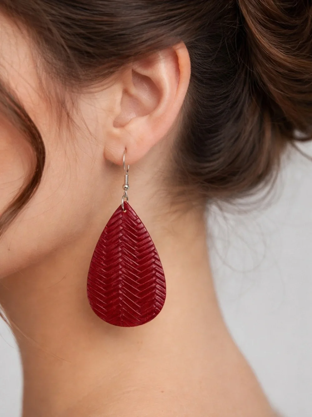 Braided Faux Leather Teardrop Earrings | Basket Weave Lightweight